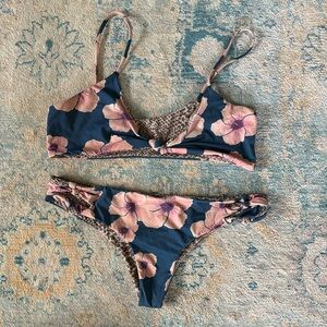 Acacia flower print two piece swimsuit. Size large top. Sm bottoms. Whole set